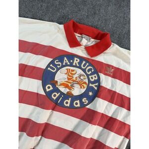 Vintage USA Rugby Shirt Mens Red White Rugby Striped Long Sleeve Adidas 80s